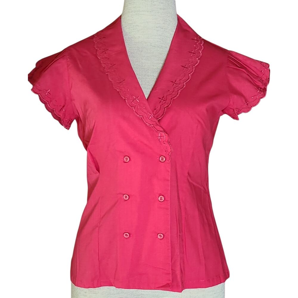 Vintage 1970s College Town Button Up Blouse Womens Embroidered Rockabilly Retro
